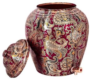 Distributeur d'eau en cuivre avec motif Paisley, design rouge et or, fonctionnement manuel, pour usage domestique - Product Image 3