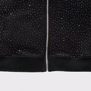 Heavyweight Cotton Fleece <b>Cropped</b> <b>Hoodie</b> Rhinestone Star Pattern <b>Zip</b> <b>Up</b> Vintage Acid Wash Oversized Streetwear Hoodies - Product Image 2