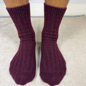 Wholesale Men's <b>Burgundy</b> Ribbed Knitted Wool Crew <b>Socks</b> Thick Winter Warm Daily Wear Solid Color Classic Style OEM ODM - Product Image 1
