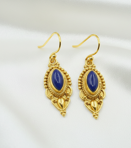 Boucles d'oreilles en lapis-lazuli de qualité supérieure, argent 925 plaqué or rose et or jaune, faites à la main, style bohème, bijoux statement, cadeau pour femme - Product Image 4