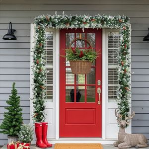 Confezione da 2 Ghirlande Natalizie Pre-Illuminata Effetto Neve 2,7m, 200 Luci Calde, 440 Punte, Rosse, Stile Moderno per Interni, Ghirlanda Artificiale - Product Image 5