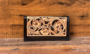 El más vendido hecho a mano vaquera cuero genuino Floral mano Tooled Western mujeres billetera con tallado a mano última mujer billetera de lujo - Product Image 5