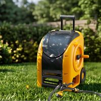 Enrouleur de tuyau compact en plastique, mobile, avec guide, 30 m, pour l'arrosage des pelouses et des jardins