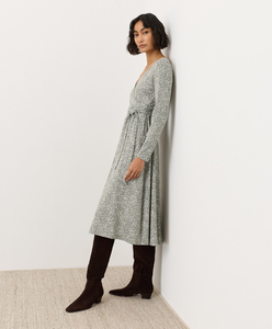 Casual Summer <b>Dress</b> with <b>Elastic</b> Waistline <b>Dress</b> Women Wrap <b>Dress</b> V-neck Wrap Midi <b>Dress</b> Women Long Sleeve Print Casual <b>Dress</b> - Product Image 2