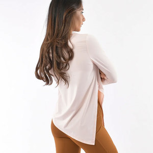 Chemise à manches longues pour femme 2026, design à découpe latérale en V, chemise longue personnalisée tendance, vêtement de yoga très élastique, anti-humidité, pour le sport - Product Image 6