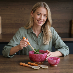 Handmade Polished Eco-Friendly Resin Salad Bowl <b>Set</b> <b>Pink</b> Classic Design Stocked for Home Use - Product Image 1