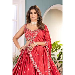 Lehenga, Blusa y Dupatta con Lentejuelas y Bordado de Cordón para Novias, Bodas, Fiestas, Estilo Étnico y Festivo - Product Image 4