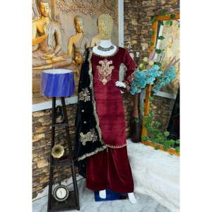 Hermosa parte superior inferior de terciopelo y Dupatta Set XL Tamaño para un aspecto de fiesta - Product Image 6
