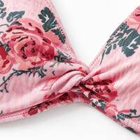 Set Bikini Cetak Bunga Pinggang Tinggi Desainer untuk Wanita, Baju Renang Dua Potong V-Neck, Pakaian Renang Pantai Custom untuk Kolam Renang