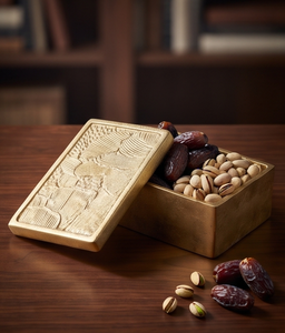 Wholesale <b>Gold</b> Finish Abstract Pattern Rectangular Metal Date And Dry Fruit Storage Box - Product Image 4