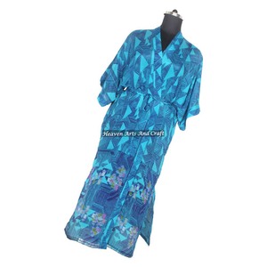 KL007 2026 Summer Collection Blended Poly Silk Short Sleeve Vintage Sari Kimono Full Length Casual Wear Bohemian Winter Autumn - Product Image 6
