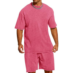 Men Vintage Washed T Shirt Shorts Set Summer Casual 2 Piece Outfit Loose Fit Cotton Streetwear Matching Set - Product Image 2