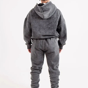 Acid Wash Men's Oversized Cotton Hoodie Solid Color French Terry Regular Fit Autumn Vintage <b>Black</b> Faded Streetwear <b>Sweatshirt</b> - Product Image 3