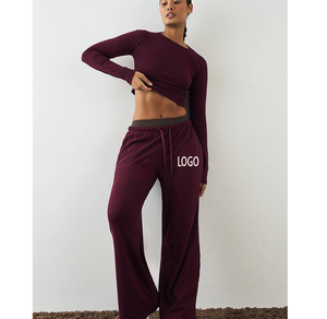 Pantalones de chándal personalizados para mujer con doble cintura, OEM/ODM, casuales, con cordón, cintura elástica, de lona, de pierna ancha, estilo jogger, de talla grande - Product Image 5