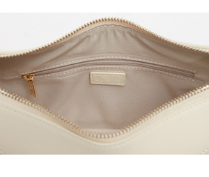 Sac à main minimaliste en microfibre crème avec poignée souple et fermeture éclair, style féminin - Product Image 5