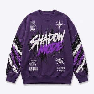 Sweat-shirt violet personnalisé avec impression DTF intégrale effet ombre audacieuse sur les manches, style moderne et décontracté pour le streetwear - Product Image 1