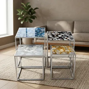 Modern Nesting Side <b>Tables</b> with Faux Marble Top and Metal Frame Living Room Furniture Contemporary Design - Product Image 6