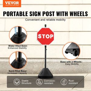 Portable 5 Ft Cast Iron Sign <b>Post</b> with Hard Plastic Base Wheels Movable Traffic Parking Sign Stand-No Parking Sign <b>Post</b> <b>Holder</b> - Product Image 2