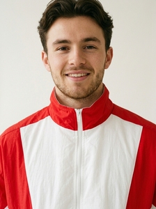 Survêtement Homme Rouge et Blanc à Blocs de Couleurs, Fermeture Éclair Intégrale, à Capuche, Décontracté, Sportif, Respirant, en Polyester Léger, Coupe Classique, Hiver - Product Image 3