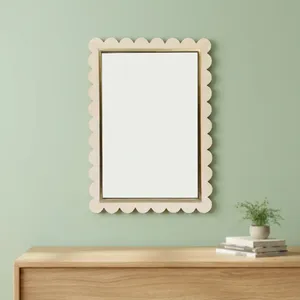 Scalloped Wooden Framed <b>Wall</b> <b>Mirror</b> Handcrafted Decorative Vanity <b>Mirror</b> Modern Bathroom Bedroom Entryway Accent Home Decor - Product Image 2