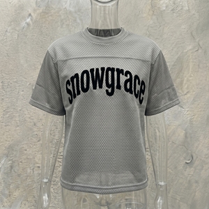T-shirt en maille surdimensionné pour homme Snowgrace, manches courtes, respirant, style streetwear, col rond, tricoté, imprimé lettres noires - Product Image 6