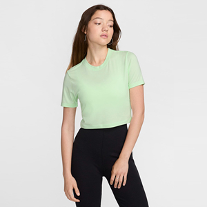 Women's Light Green Crew Neck Short Sleeve Knitted <b>Crop</b> <b>Top</b> Solid Color Breathable Slim Fit Casual T-Shirt Spring Summer - Product Image 1