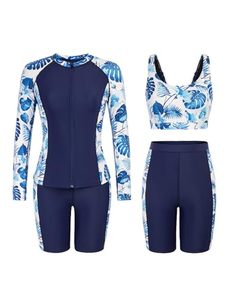 Women Short <b>Sleeve</b> Color Block Front Zip One Piece <b>Swimsuit</b> with Quick Dry Surf Rash Guard 3 Piece Rash Guard <b>Long</b> <b>Sleeve</b> - Product Image 1