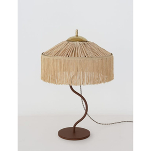 Lámpara de mesa de ratán tejida a mano con pantalla de lino, lámpara de noche cónica de mimbre para mesita de noche, lámpara de escritorio ecológica estilo boho para sala de estar - Product Image 4