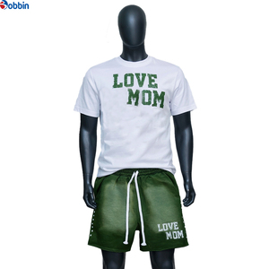 Conjunto de Shorts para Hombre con Lavado Ácido, Shorts Verdes Vintage con Estampado 'Love Mom', Secado Rápido, Ropa Casual de Verano, Tejido de Punto - Product Image 6