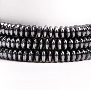 ลูกปัดเฮมาไทต์สีดำธรรมชาติทรงรอนเดลล์ สำหรับทำเครื่องประดับ สร้อยข้อมือ สร้อยคอ งานฝีมือ DIY - Product Image 1