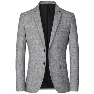 Blazer gris pour homme en mélange de laine, revers cranté, simple boutonnage, infroissable, style britannique, coupe classique - Product Image 1