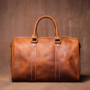 Genuine Leather Duffle <b>Bag</b> 20-<b>30L</b> Adjustable Strap Hasps Closure Unisex Travel Casual Solid Color Soft Handle Durable - Product Image 2