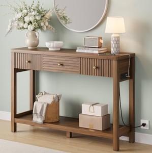 Mesa Consola Moderna de Madera Maciza con Estante de Almacenamiento, Mueble para Recibidor, Sala de Estar o Pasillo, Diseño Escandinavo - Product Image 2
