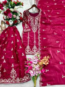 Vente en gros de costumes Sharara pakistanais en georgette, costumes pakistanais pour mariage et occasions spéciales, provenant d'un fournisseur indien. - Product Image 5