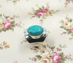 Blue Turquoise Gemstone <b>Ring</b> 925 Sterling Silver Handmade Oval Cabochon <b>Statement</b> <b>Ring</b> Vintage Style Men Jewelry - Product Image 1