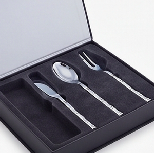 Juego de cubiertos moderno de acero inoxidable con acabado espejo, tenedor, cuchara y espátula de mango largo, cubiertos duraderos para bodas y ocasiones especiales. - Product Image 6