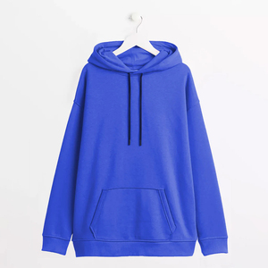 Sweat-shirt à capuche surdimensionné pour femme, bleu uni, en coton tricoté, avec poches, coupe classique, pour l'automne - Product Image 1