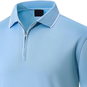 Men's Sky <b>Blue</b> Quarter Zip Tipped Collar <b>Polo</b> Slit Hem Short Sleeve Casual Business Golf Breathable <b>Polo</b> T-<b>Shirt</b> - Product Image 2