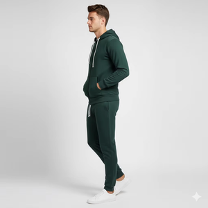 Conjunto Deportivo Unisex de Talla Grande, 100% Algodón, Transpirable, de Secado Rápido, Color Verde Oscuro, Sudadera con Capucha y Pantalones Deportivos con Cordón, Informal para Invierno - Product Image 5