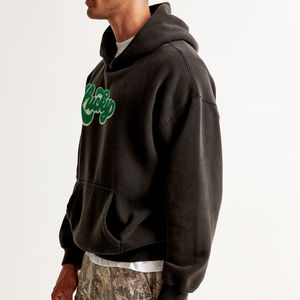 Sudadera con Capucha Negra para Hombre, Sudadera con Letras Bordadas, Sudadera Informal con Capucha, Manga Larga, Talla Grande, Mezcla de Algodón, Estilo Urbano - Product Image 3