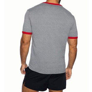 Camiseta Gris para Hombre, Cuello Redondo, Manga Corta, Ribete en Contraste, Corte Regular, Casual, 100% Algodón Tejido, Color Sólido - Product Image 2