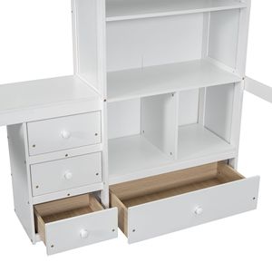 Letto a soppalco in legno a grandezza naturale con scrivania e cassetti contenitore, scaletta integrata, scrivania e mensole portaoggetti per bambini - Product Image 5