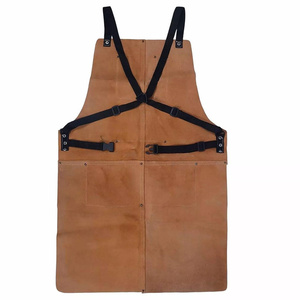 Cowhide Split <b>Leather</b> <b>Work</b> Shop Apron With <b>Tool</b> Pockets Heat and Flame Resistant Welding Apron Heavy Duty Firefighting Welders - Product Image 2