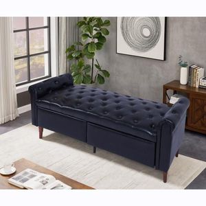 Multifunctional <b>Storage</b> Sofa <b>Stool</b> with PU Leather Armrests Black Color - Product Image 2