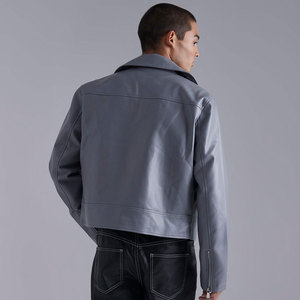Chaqueta de Moto de Cuero PU para Hombre, Corte Ajustado, Cuello Camisero, Cierre de Cremallera, Manga Regular, Estilo Otoñal, Color Sólido - Product Image 3