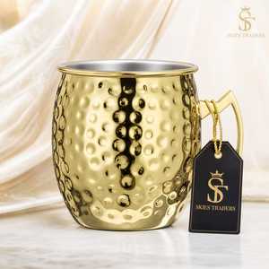 Gold Hammered Stainless Steel <b>Moscow</b> <b>Mule</b> <b>Mug</b> Metal Cocktail Drinking Cup Barware Drinkware Gift Item 16 Oz - Product Image 1