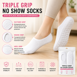Custom LOGO Triple <b>Grip</b> No Show <b>Socks</b> Anti Slip Silicone Heel Tab Inside <b>Grip</b> White Thin Knitted For Daily Casual Wear Pilates - Product Image 6