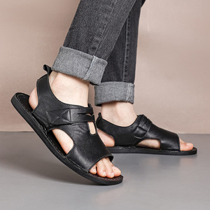 Sandalias de playa casuales de verano para hombre, con punta abierta, suela suave, ajustables con cierre de velcro, antideslizantes, para caminar. - Product Image 5