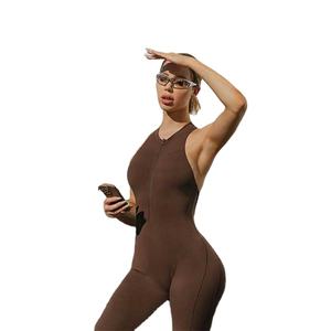 Fashion Workout Active Wear Racer Back <b>Rompers</b> <b>Womens</b> Jumpsuit Sleeveless Gym Apparel Fitness Zipper Jumpsuits - Product Image 1