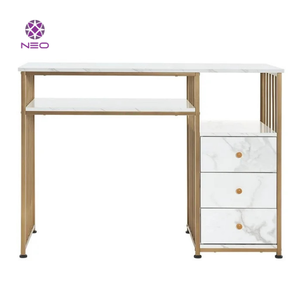Tables de manucure professionnelles modernes MFD Mobilier de salon de manucure et ensemble de chaises Bureau à ongles Dessus en marbre - Product Image 2